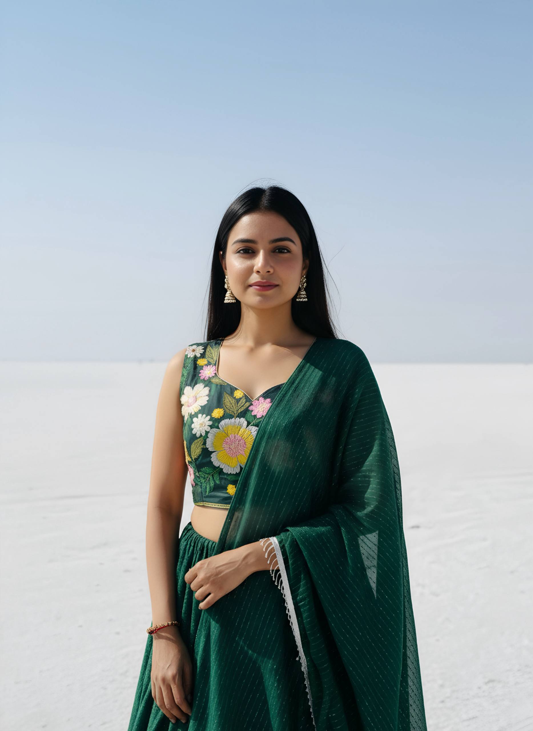 Emerald Green Floral Embroidered Lehenga Choli with Dupatta 🌿✨