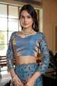 Powder Blue Satin Fendy Saree with Beads & Swarovski Work