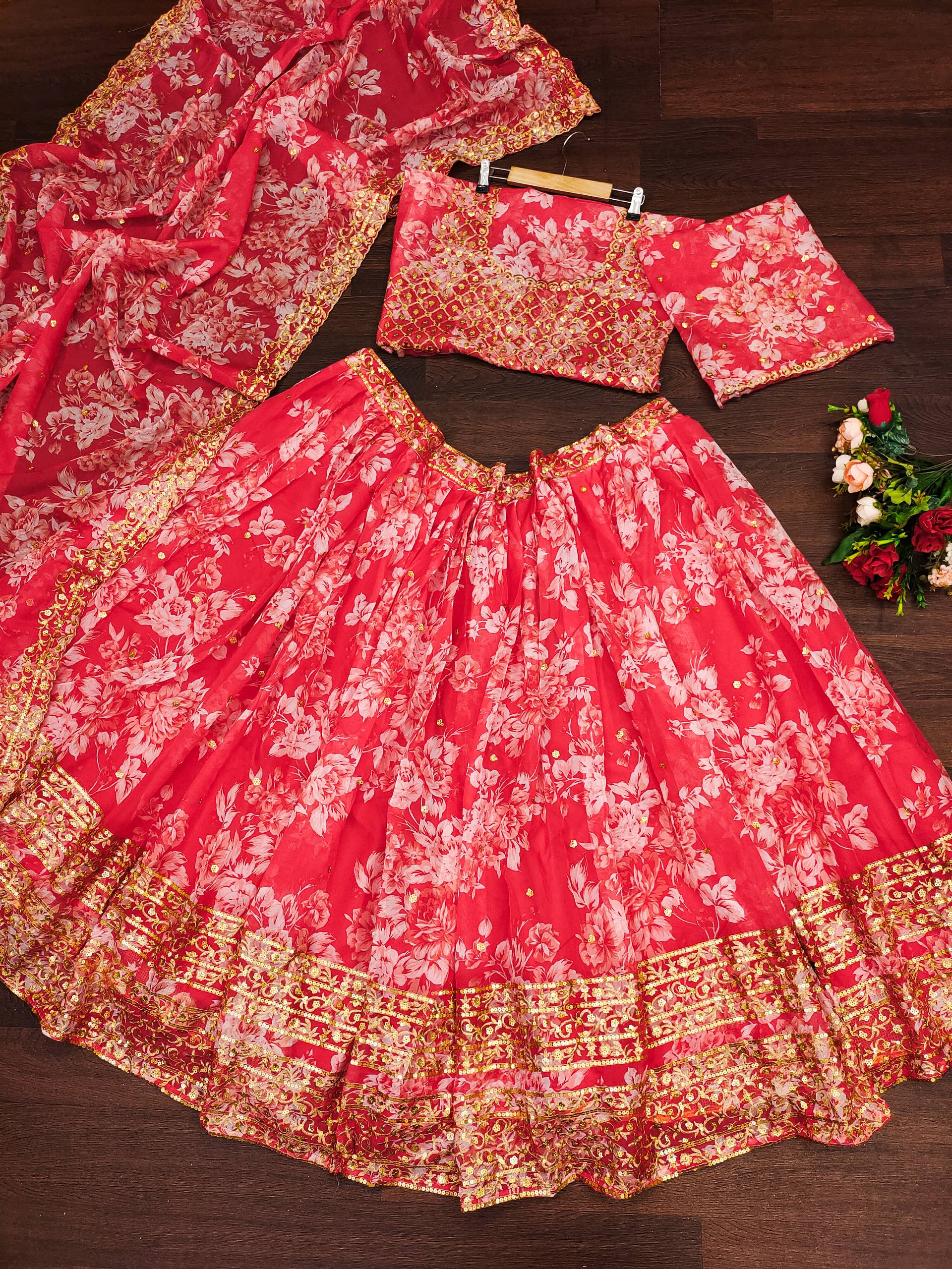 ❤️ Red Floral Embroidered Lehenga Set ✨