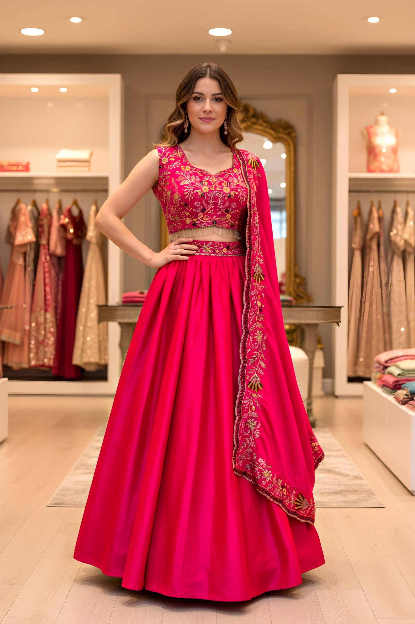 Radiant Fuchsia Embroidered Lehenga Set 🌸✨